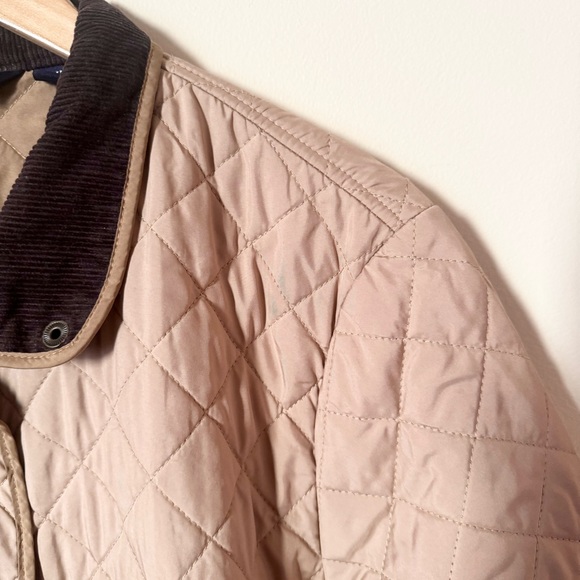 Lands' End Tan Quilted Jacket Corduroy Collar Snap Front XL - Picture 2 of 14
